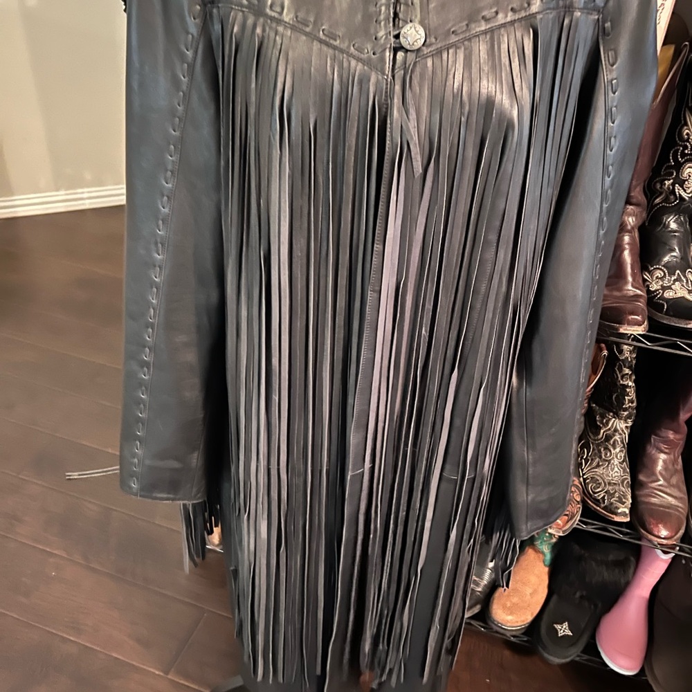 Double D Ranch Fringed Black Leather duster